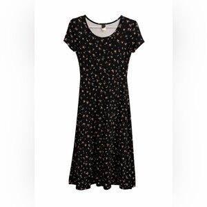 Signature Black Midi Dress with Floral Design